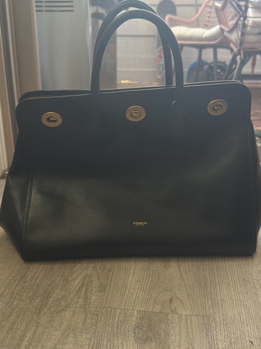 Coach Black Leather Top-Handle Satchel with Gold Hardware - Picture 4 of 5